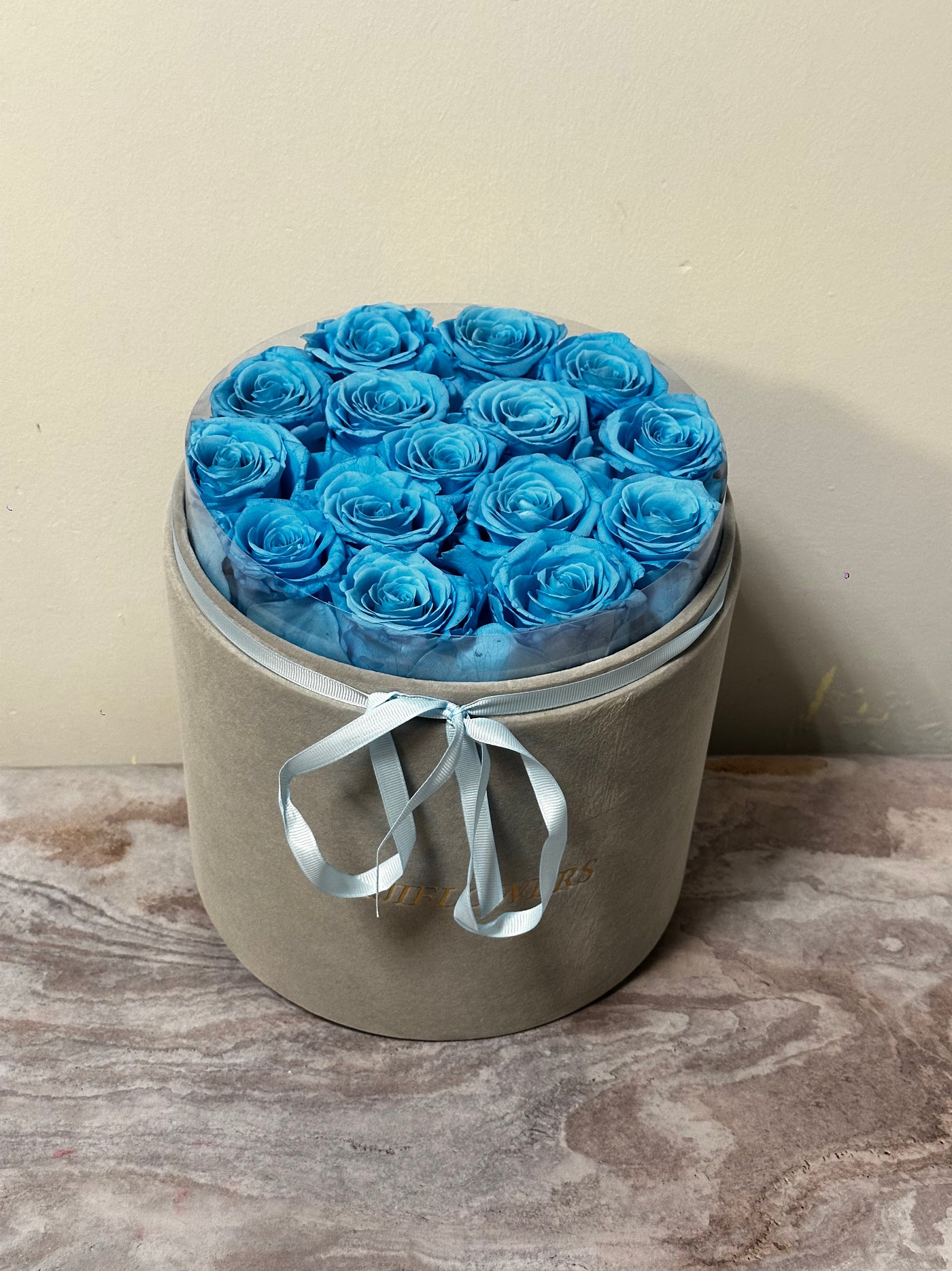Blue 15 Flat Roses with Initial